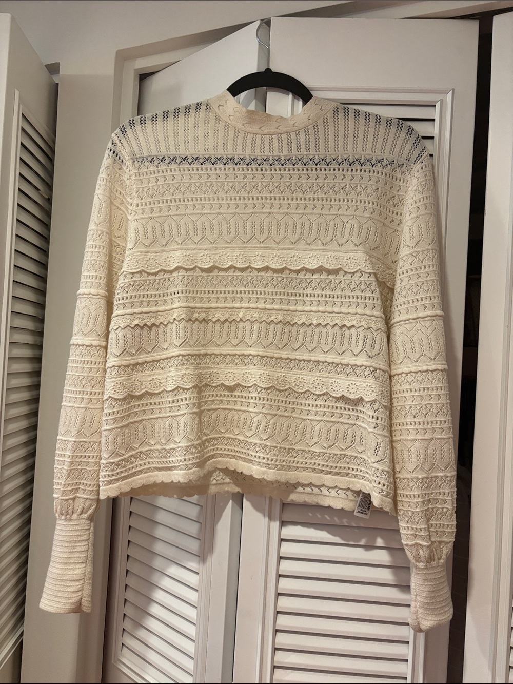 Zara Cream Lace Openwork Mockneck Sweater